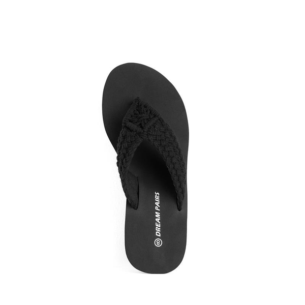 Woven Strap Platform Wedge Flip Flops - BLACK - 4